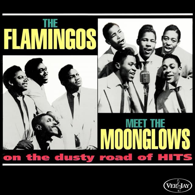 Album cover art for The Flamingos Meet the Moonglows on the Dusty Road of Hits