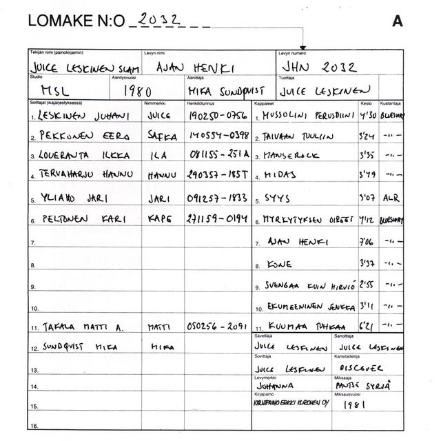 Album cover art for Ajan henki